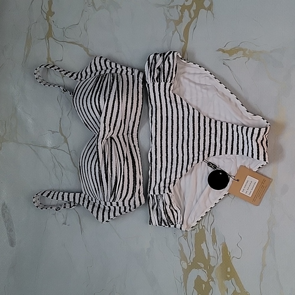 Striped Underwire Bikini Set - Black & White